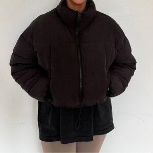H&M Black Cropped Puffer Jacket – Boxy Fit w/ Waist Drawstrings | Size L